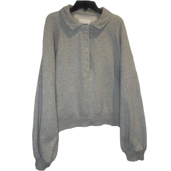 Aerie Womens Med Gray 1/2 Snap Collared Long Sleeve Sweatshirt Top Sz L Comfy - Picture 1 of 7